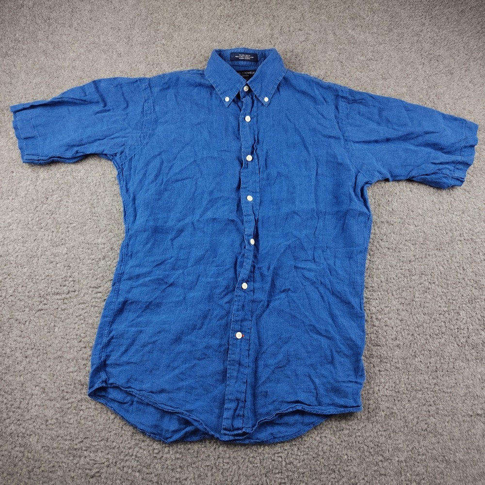 Daniel Cremieux Linen Shirt Mens Small Tailored Fit Blue SS Button Down
